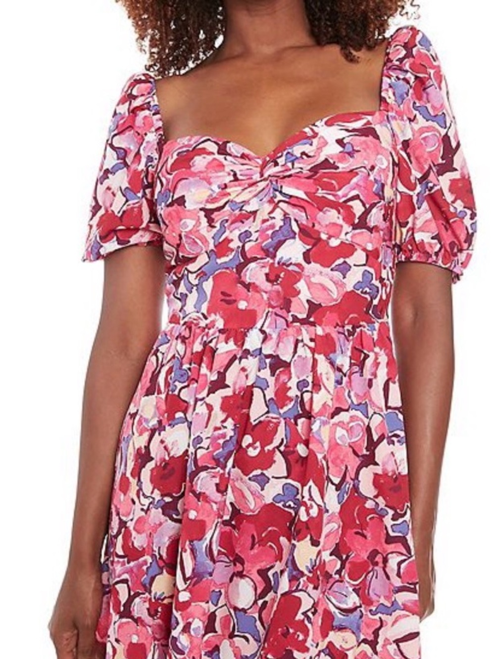 Floral Pink Red Puff Sleeve Midi Dress nwot size8